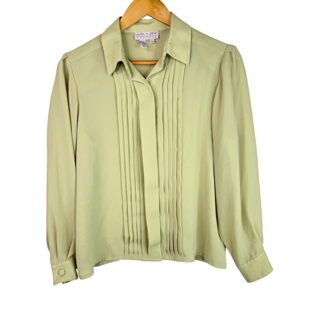 Vintage Laura and Jayne Petites Green Pleated Blouse 8
